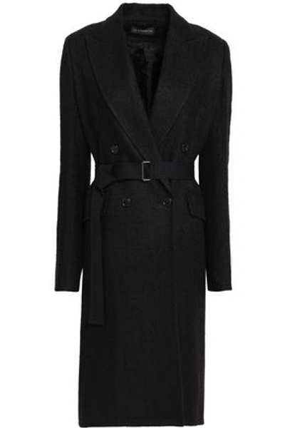 Shop Ann Demeulemeester Woman Double-breasted Herringbone Linen-blend Coat Black