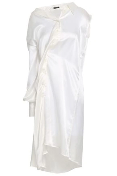 Shop Ann Demeulemeester Woman Asymmetric Gathered Silk-satin Shirt Dress Off-white