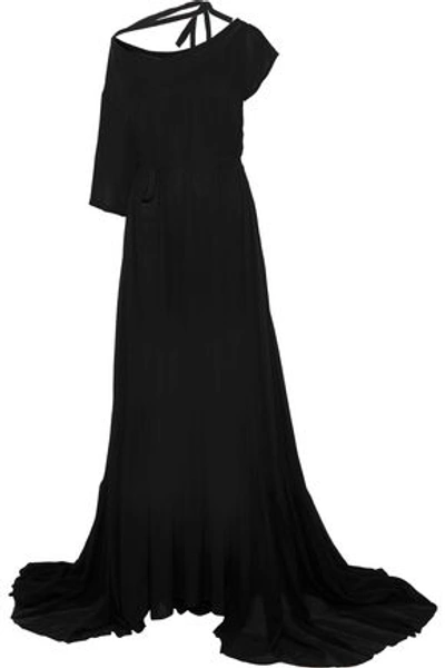 Shop Ann Demeulemeester Woman Belted Crepe De Chine Gown Black