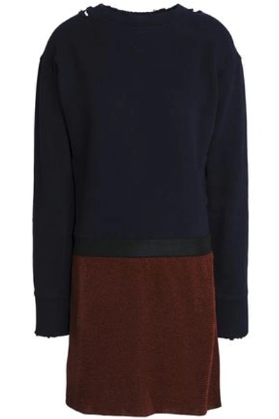 Shop Jw Anderson J.w.anderson Woman Distressed French Cotton-terry And Lurex Mini Dress Navy