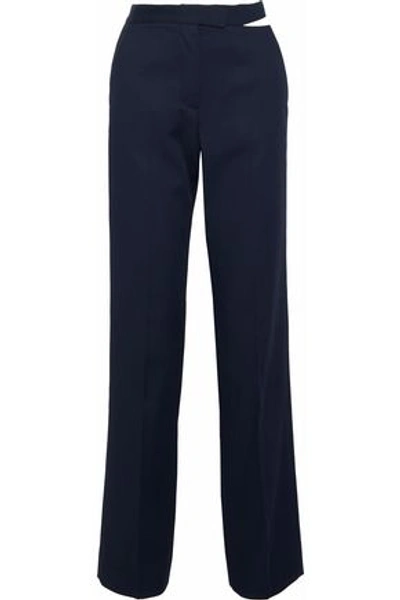 Shop Maison Margiela Cutout Cotton-blend Twill Straight-leg Pants In Navy