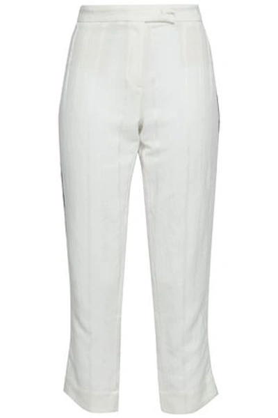 Shop Ann Demeulemeester Woman Ramie-blend Jacquard Straight-leg Pants Off-white