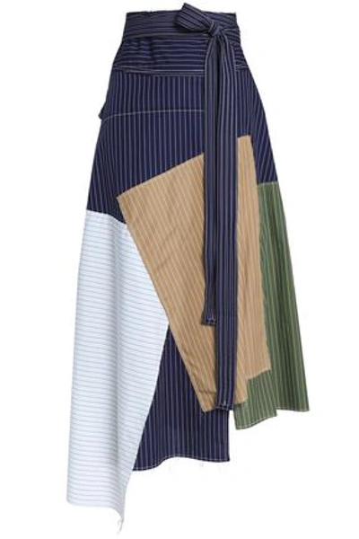 Shop Jw Anderson Woman Asymmetric Patchwork Cotton Midi Skirt Navy