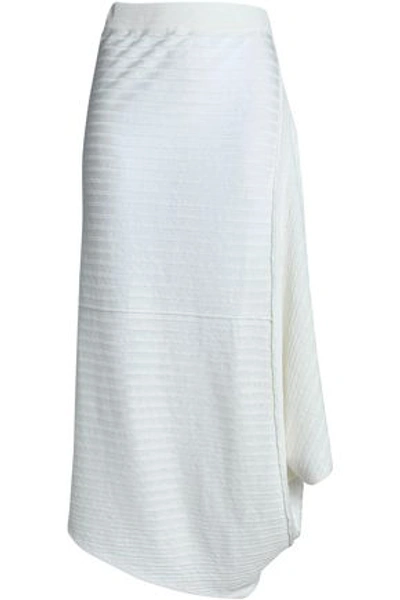 Shop Jw Anderson Ribbed-knit Linen Midi Skirt In Off-white