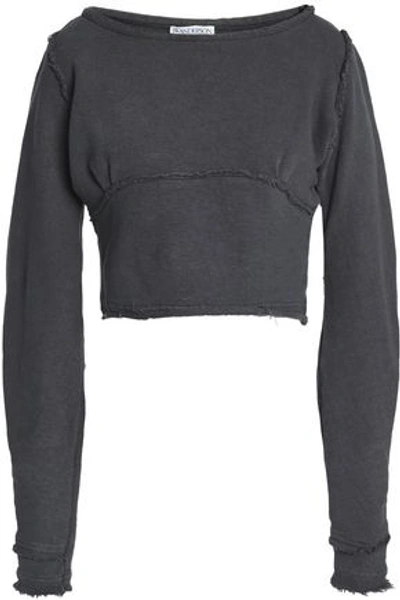 Shop Jw Anderson J.w.anderson Woman Cropped French Cotton-blend Terry Sweatshirt Anthracite
