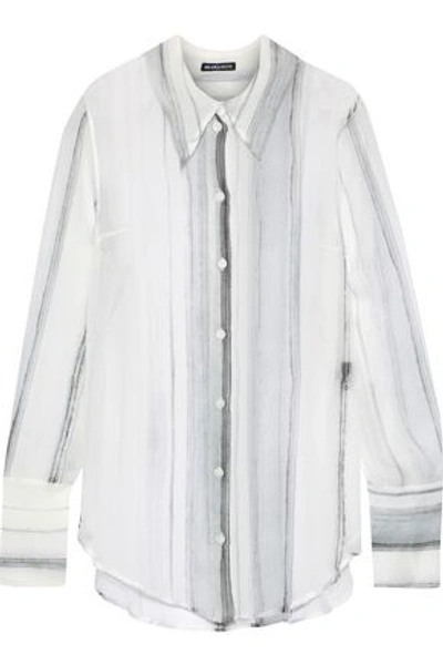 Shop Ann Demeulemeester Woman Printed Silk-chiffon Shirt White