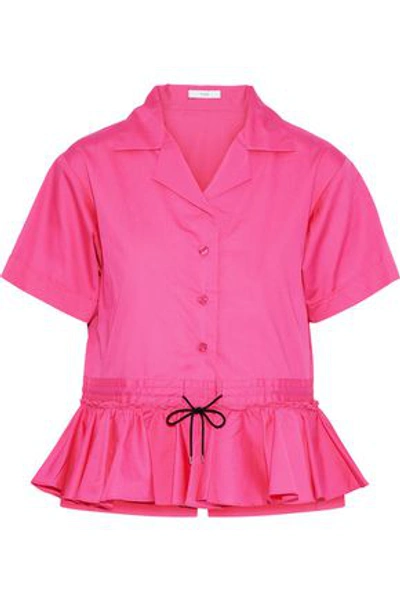 Shop Tome Woman Cabana Ruffled Pinstriped Cotton-poplin Peplum Shirt Pink
