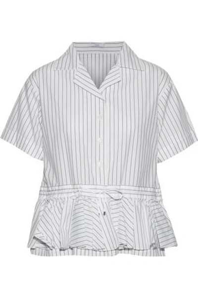 Shop Tome Woman Cabana Ruffled Pinstriped Cotton-poplin Peplum Shirt White