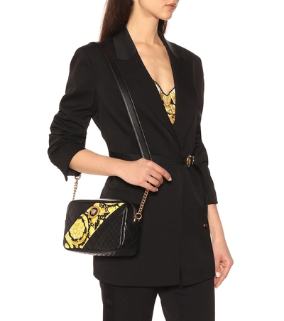 Shop Versace Icon Camera Leather Shoulder Bag In Black