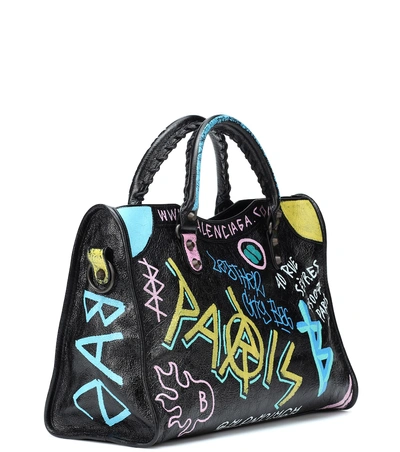 Shop Balenciaga Classic City Graffiti Leather Tote In Multicoloured