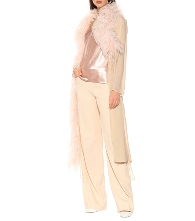 Shop Prada Feather-trimmed Silk Coat In Pink