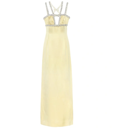 Shop Miu Miu Embellished Satin Gown In Yellow