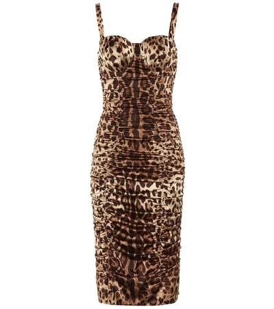 Shop Dolce & Gabbana Leopard-printed Silk Dress In Brown