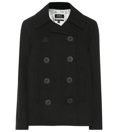 Shop Apc Natte Wool-blend Peacoat In Black