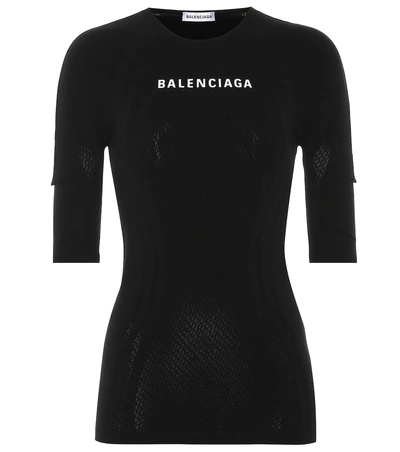 Shop Balenciaga Athletic Stretch Jersey Top In Black