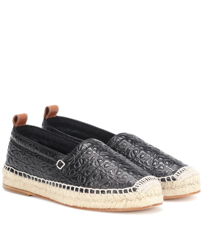 Shop Loewe Embossed Leather Espadrilles In Black