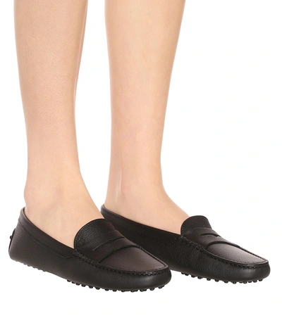 Shop Tod's Gommino Leather Loafers In Black