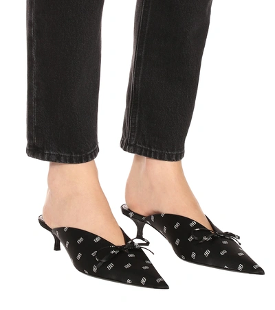 Shop Balenciaga Knife Printed Satin Mules In Black