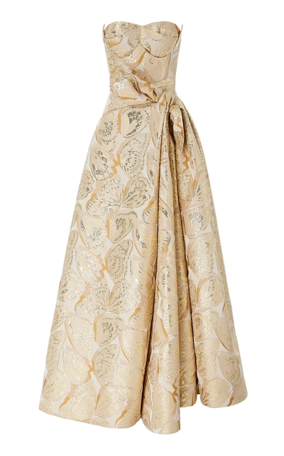 Shop Zac Posen Butterfly Jacquard Gown In Gold