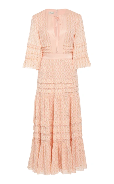 Shop Temperley London Suki Bell Sleeve Chiffon Dress In Pink