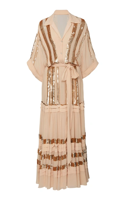 Shop Temperley London Sable Tiered Chiffon Dress In Pink