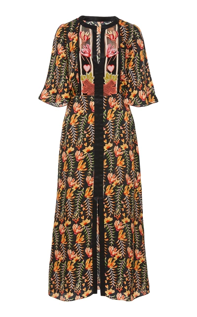 Shop Temperley London Rosy Printed Organza Dress In Black