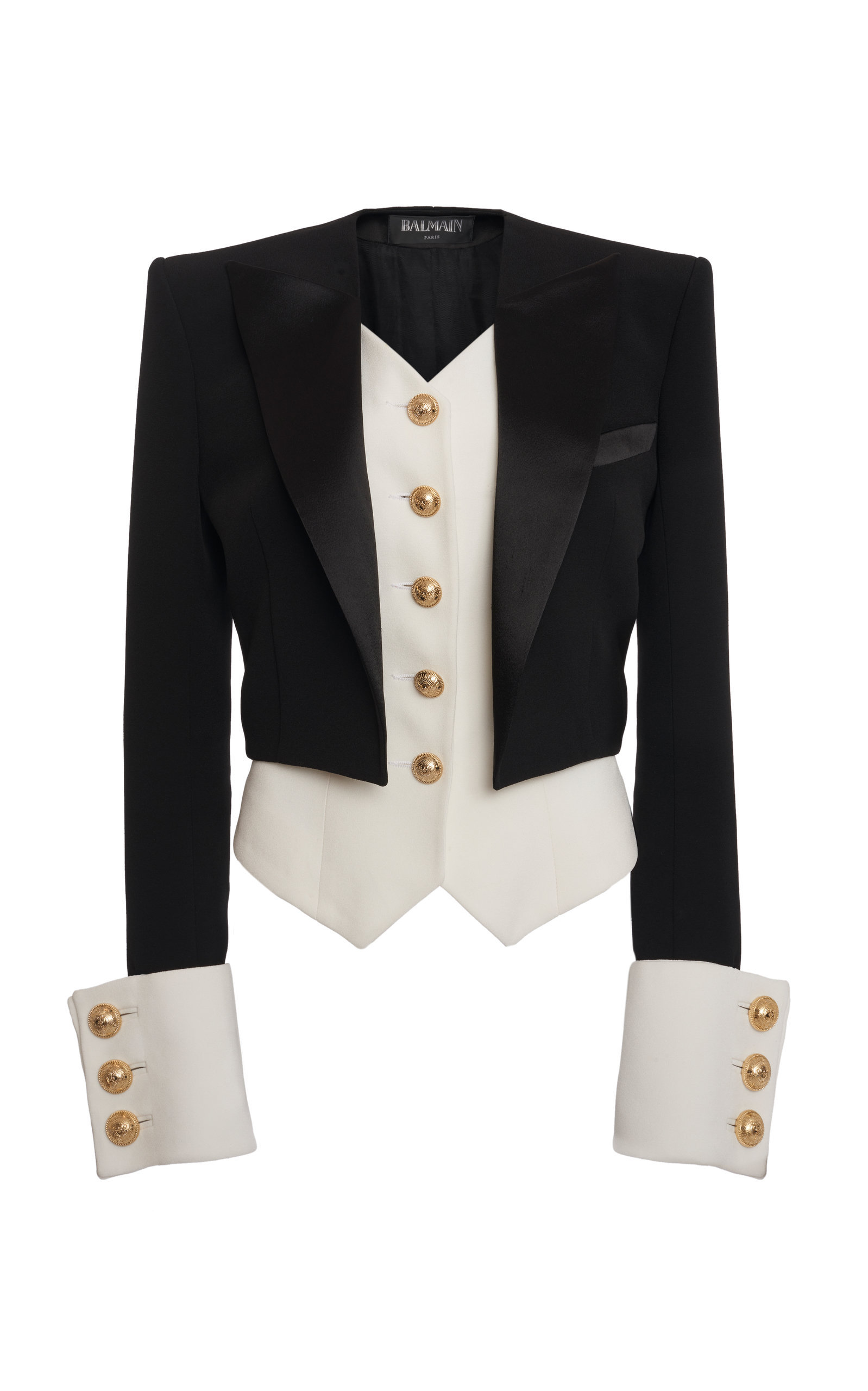 Balmain Satin-trim Tuxedo Crepe Jacket In Black/white | ModeSens