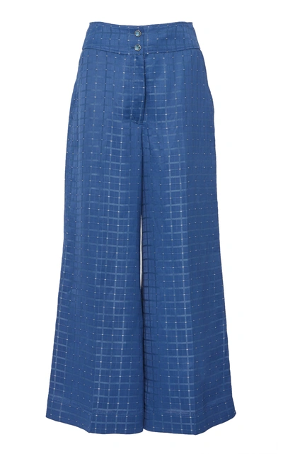 Shop Temperley London Warrior Wide-leg Satin Trousers In Blue