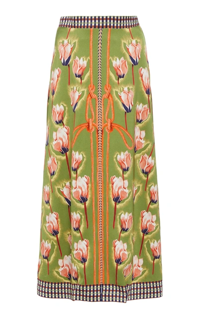 Shop Temperley London Arabesque Printed Crepe Skirt In Green