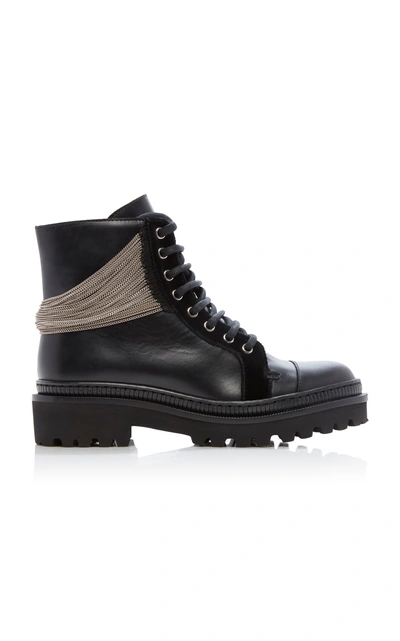 Shop Balmain Muse Chained Leather Combat Boots In Black