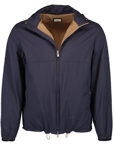 Shop Brunello Cucinelli Nylon Removable Hood Golf Jacket In Blue