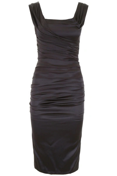 Shop Dolce & Gabbana Draped Satin Dress In Nero (black)