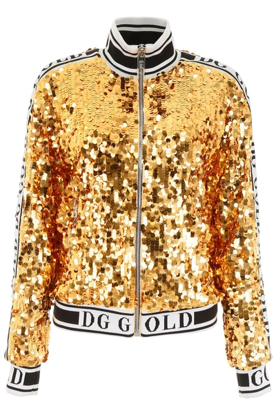 Shop Dolce & Gabbana Sequins Bomber Jacket In Giallo Grano Scuro (gold)