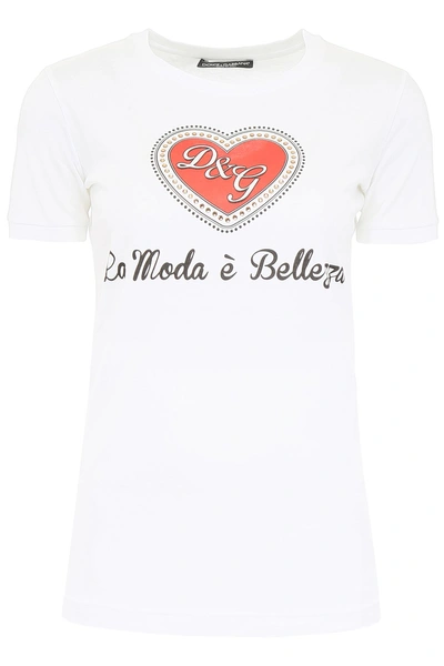 Shop Dolce & Gabbana La Moda È Bellezza T-shirt In Bianco Ottico (white)