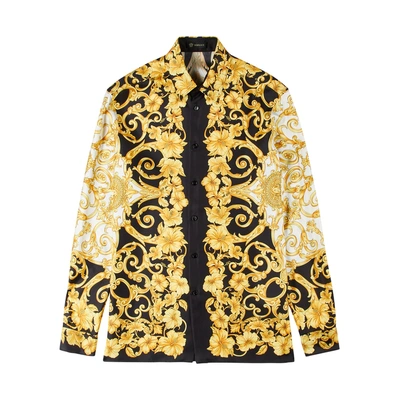 Shop Versace Baroque-print Silk Twill Shirt In Black