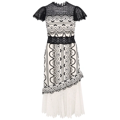 Shop Sea Ny Lola Monochrome Guipure Lace Dress In Black And White