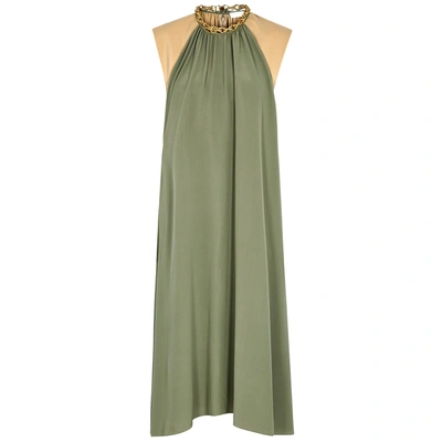 Shop Chloé Two-tone Chain-embellished Silk Dress In Green