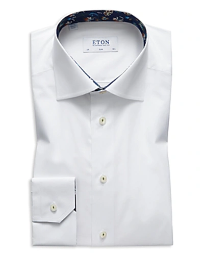 Shop Eton Solid Floral Contrast Slim Fit Dress Shirt In White