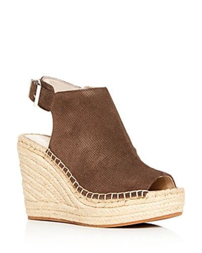 Shop Kenneth Cole Women's Olivia Perforated Wedge Espadrille Sandals In Dark Taupe