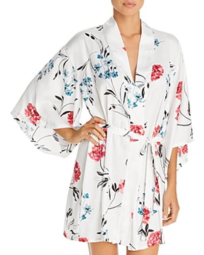 Shop Josie Freestyle Floral Print Satin Short Robe In White/pink