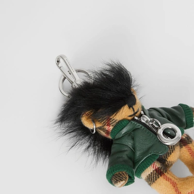 Shop Burberry Thomas Bear Charm In Leather Jacket In Canvas Green
