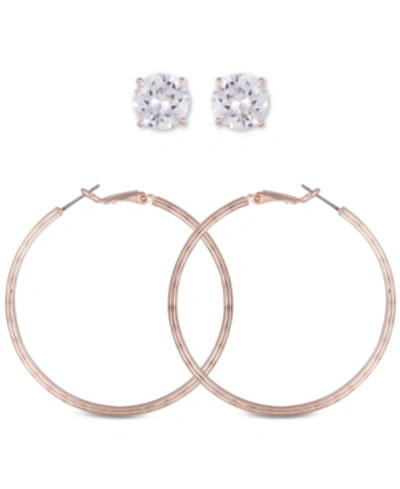 Guess Rose Gold-tone 2-pc. Set Crystal Stud & Hoop Earrings In Rose