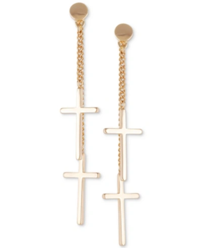 Shop Guess Chain & Cross Front-and-back Earrings In Gold