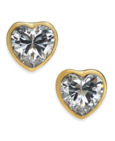 Shop Kate Spade Gold-tone Crystal Heart Stud Earrings In Clear/gold