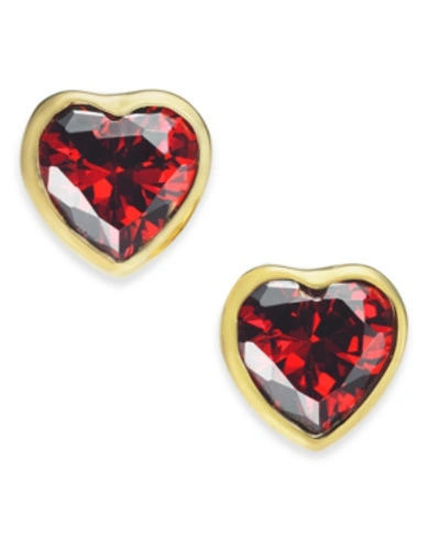 Shop Kate Spade Gold-tone Crystal Heart Stud Earrings In Red