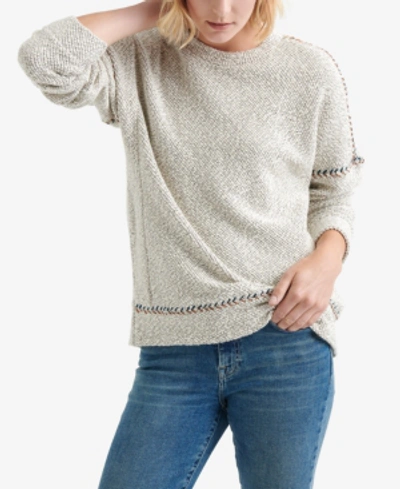 Shop Lucky Brand Embroidered Trim Textured Sweater In White