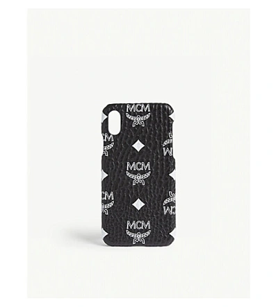 Shop Mcm Visetos Coated Canvas Iphone Case In White Logo Black