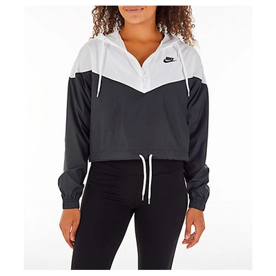 Shop Nike Women's Sportswear Heritage Crop Windrunner Jacket In White / Black Size Medium 100% Polyester