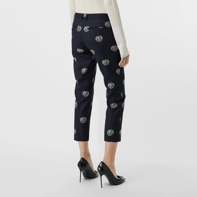 Shop Burberry Crest Detail Wool Cropped Tailored Trousers In Midnight Blue