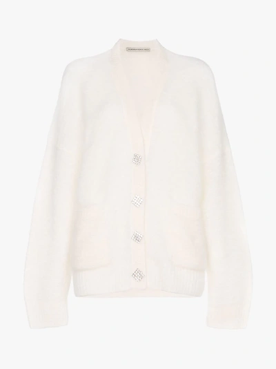 Shop Alessandra Rich Mohair Cardigan With Crystal Button In White